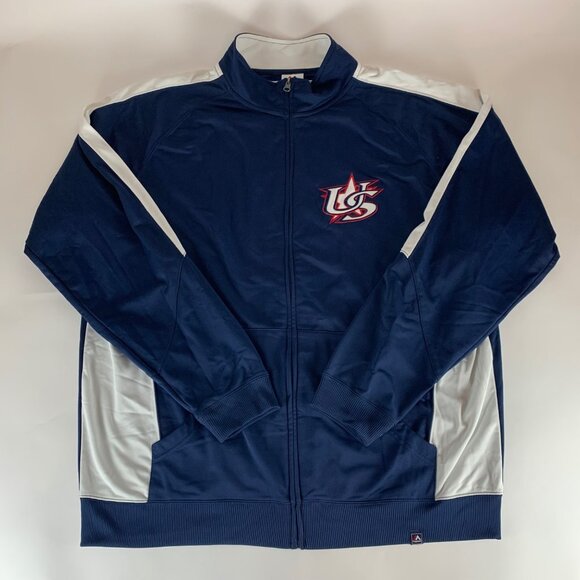 Team USA Baseball Navy Blue White Majestic Track Jacket Mens 2XL XXL - Picture 1 of 7